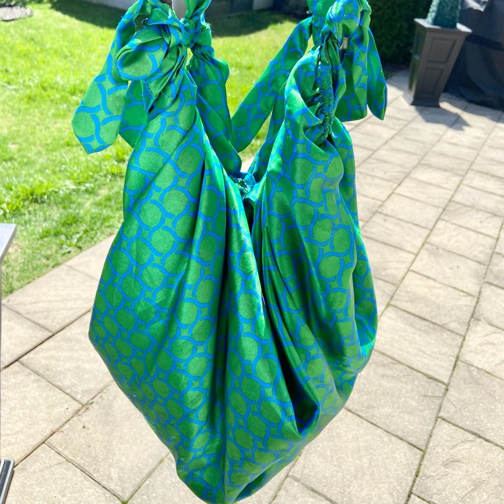 Bohemian chic green satin hand bag
